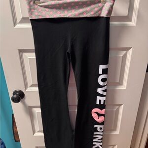 PINK Victoria's Secret Black Leggings with Pink Polka Dots